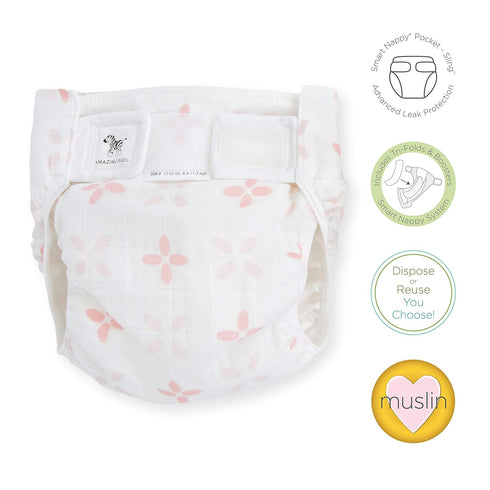 3 (12-25 lbs), Set Amazing Baby Hybrid Cloth Diaper Cover with Pocket-Sling, Med, Sz Use with Boosties Inserts, Pink