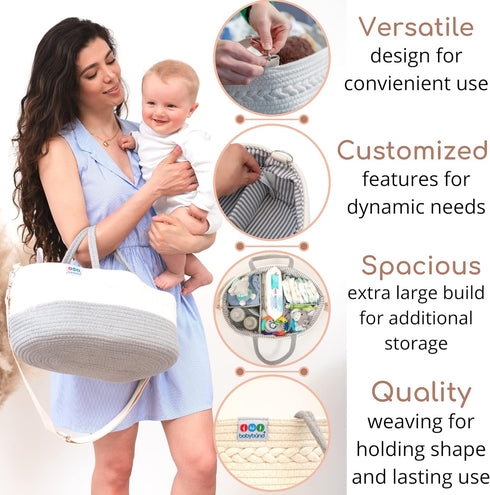 Extra Large Baby Diaper Caddy Organizer - Portable Rope Storage Basket for Nursery