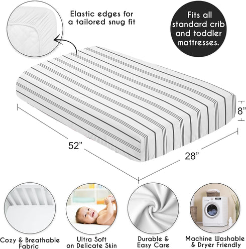 Sweet Jojo Designs Fitted Baby Crib Sheets (Grey and White Striped) for Boys or Girls, Infant Nursery, Toddler Room