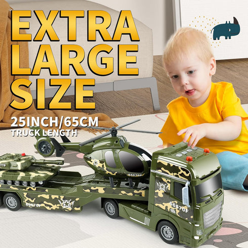 Toys,25.6" 2 3 4 5 Dwi Dowellin Green Military Big Truck Semi Truck Toy with Helicopters and Tank,Army Toys with Lights