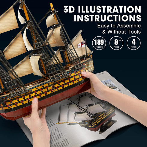 CubicFun 3D Puzzles Large HMS Victory Vessel Ship Model Kits, 189 Pieces, T4019h