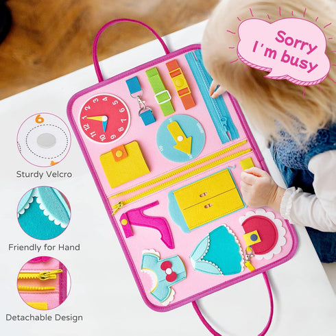 1-4, Freebear Deluxe Pink Princess Quiet Book Sensory Board for Toddlers Montessori Educational Toys for Girls, Travel