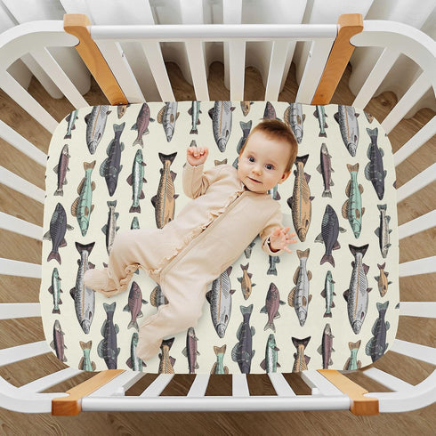 J JOYSAY Pack Mattresses,52 28 Vintage Fishes Fitted Crib Sheet for Boys Girls Baby Crib Sheet Crib Mattress Sheet