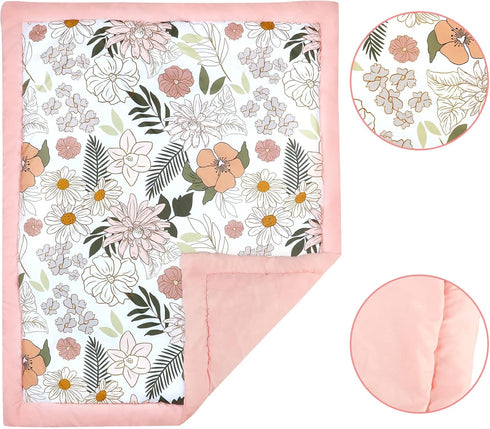 4-Piece Set Set Crib Bedding for Girls, Pink Baby Girl Bedding with Super Soft Crib Skirt, Reversible Baby Quilt, Crib
