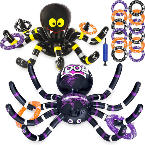 Max Fun Halloween Ring Toss Game, Inflatable Spiders Set 2 Pack for Kids, School Carnival Party Favor Supplies, Indoor