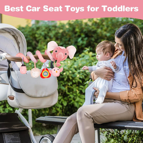 Baby Toys 0-6 Months, Spiral Plush Car Seat Toys for Crib, Sensory Squeaker Teether Rattles, Ideal Gifts for 0-12 Months
