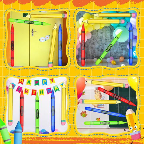 Demonwer 6 Set Pcs Giant Inflatable Crayon Pencil Large Blow Up Pencil Multicolor Crayon Balloon Prop Kit for Back