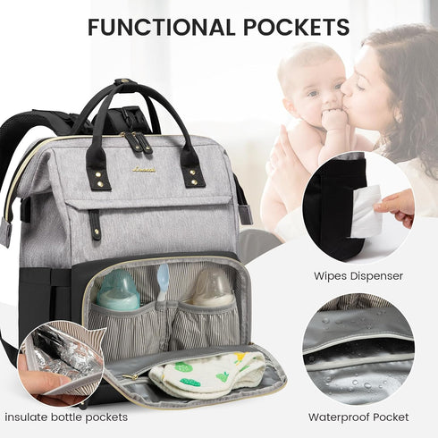 Backpack, Backpack Mommy LOVEVOOK Diaper Bag Baby Bag with Changing Station, Large Diaper for Mom Dads, Waterproof
