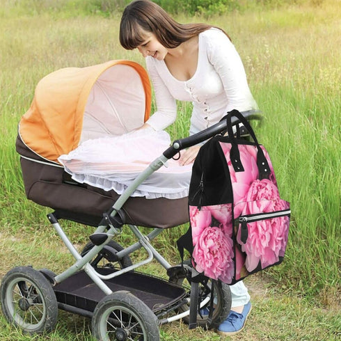 DWVTSLH Backpack Mummy Backpack Pink peony Diaper Bag Multifunction Nappy Bags Waterproof Large Capacity Travel