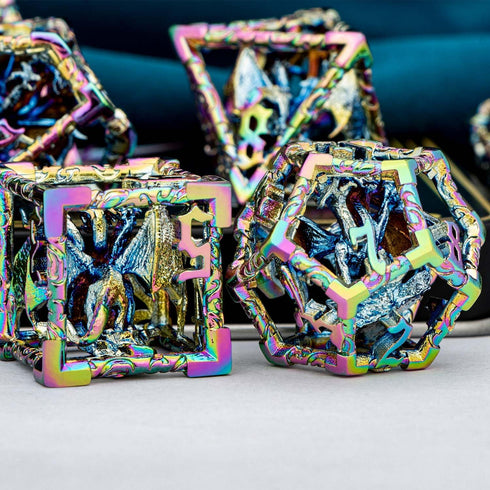 ARUOHHA Rainbow Hollow DND Dice Set, 7PCS Metal Polyhedral Dice for Dungeons and Dragons with Gift Box D20 D12 D10 D8