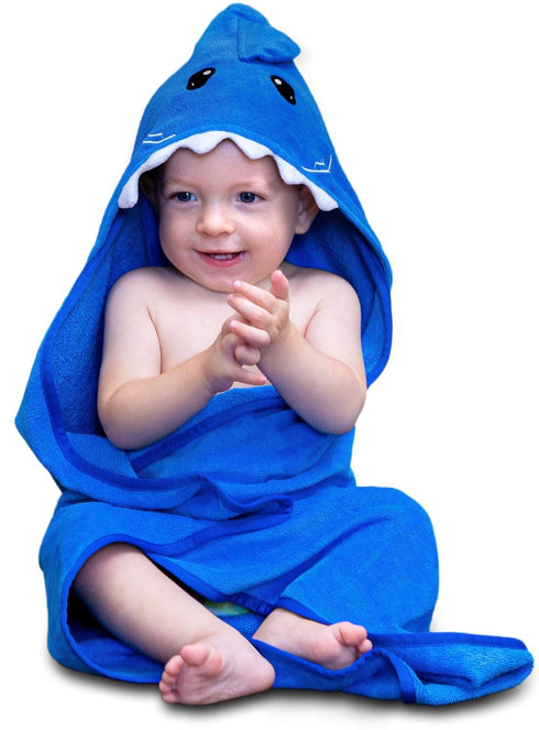 Hooded Baby Shark Towel, Soft 100% Cotton, Perfect for Newborn to Toddler (Blue)