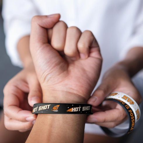Lesnala 48 PCS Basketball Rubber Bracelets - Motivational Silicone Wristbands for Kids Party Favors