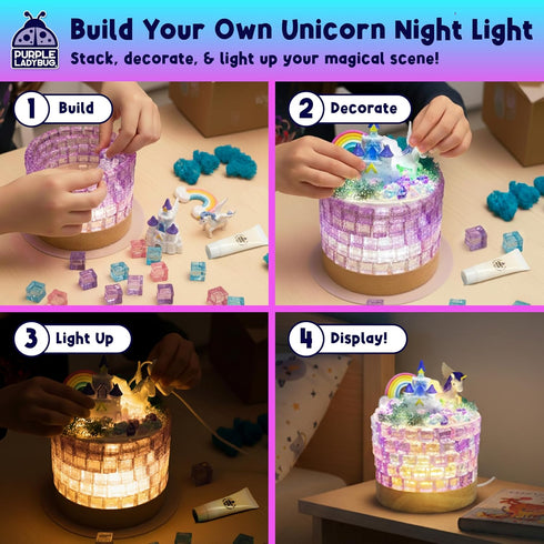 8-12 7 8 9 10-12, 8-12 PURPLE LADYBUG Make Your Own Unicorn Night Light for Girls - Unicorn Gift Craft Kits for Girls