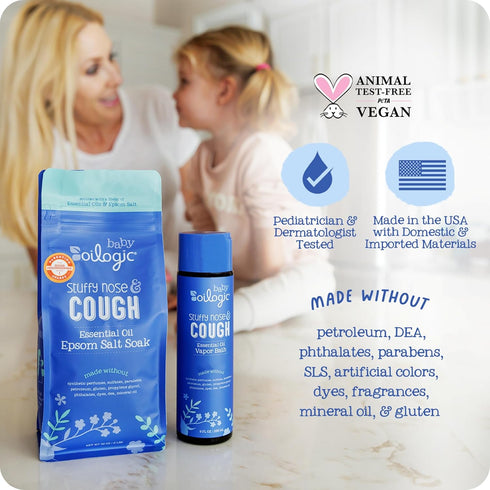 Oilogic Baby Stuffy Nose & Cough Power Bundle with Vapor Bath Relief & Epsom Salt Soak - Baby Bath Essentials - Made