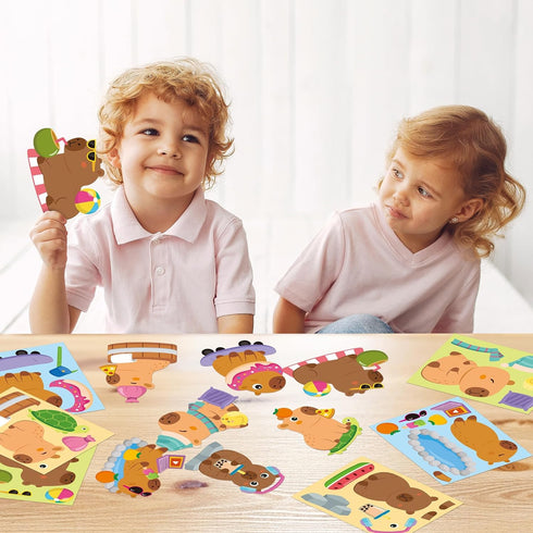 CY2SIDE 36PCS Capy Face Stickers Sheets - Cute Cartoon Animal Make a Face Stickers for School Reward, Make Your Own