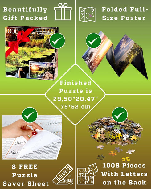 1000 Piece Jigsaw Puzzle for Adults, 20x30 inch HD Quality Landscape Photo Puzzle with 8 Puzzle Saver Sheets