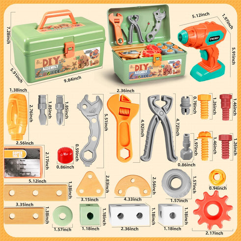 Set Drill,155Pcs Set Toolbox,STEM 3 4 5 3-5 Kids Tool with Toddler Tool with Montessori Toys for Year Old,Pretend Play