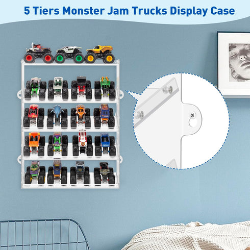 20 5 Assembly Monster Trucks Display Case Holding for Monster Trucks Acrylic Storage Case Tiers Monster Trucks