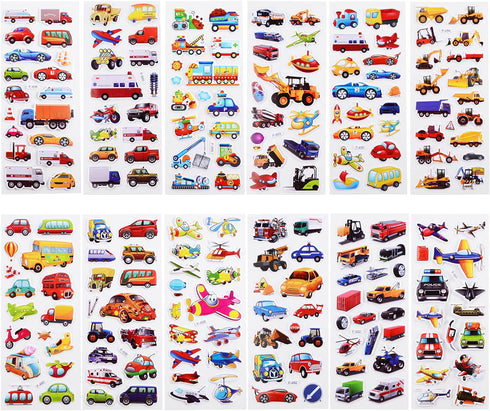 BEESTECH 400+ Cars and Truck Stickers for Kids, 24 Sheets Construction Stickers for Birthday Party Favors
