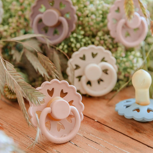 FRIGG 6-18 Andersen Fairytale Natural Rubber Baby Pacifier | Made in Denmark | BPA-Free (Cream/Blush, Months)