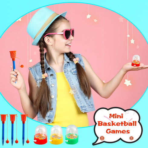 24 Pack Mini Basketball Game Party Favor, Includes 12 Mini Basketball Hoop Finger Games and 12 Basketball Hoop Pens
