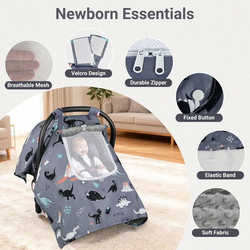 2 Car Seat Cover Baby, Carseat Covers Baby with Layers Breathable Zipper Windows, Windproof Infant Car Seat Cover