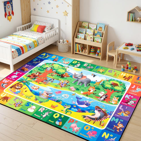 Rogara Kids Rug for Playroom, Educational Learning Play Mat, Soft Non-Slip Machine Washable ABC Alphabet Carpet