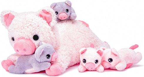 IKASA Mommy Pig Stuffed Animal Mom and Baby Plush Toy, Cute 16" Soft Small Fluffy Mama Family Set Toy