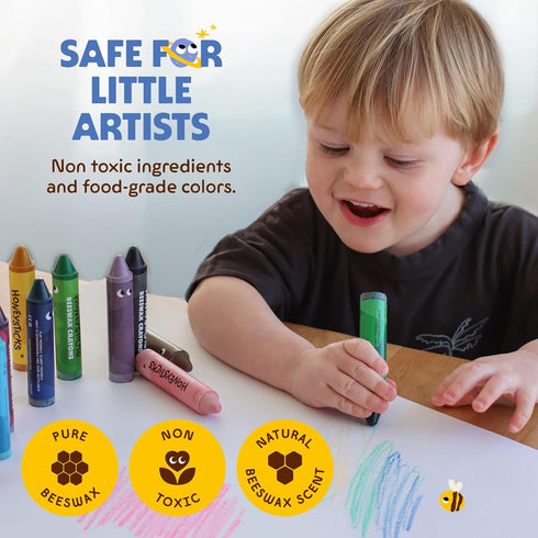 (12 Pack) 100% 1-3, Honeysticks Super Jumbo Crayons - Pure Beeswax, Non Toxic Crayons for Toddlers Extra Large Crayon
