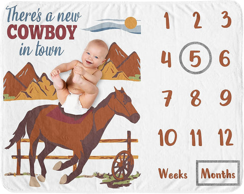 Sweet Jojo Designs Wild West Cowboy Boy Milestone Blanket Monthly Newborn First