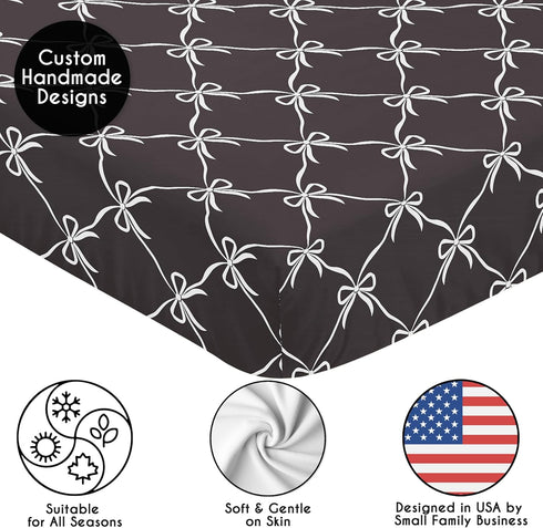 Sweet Jojo Designs Fitted Baby Crib Sheets (Black and White Bows) for Girls, Infant Nursery, Toddler Room - Standard
