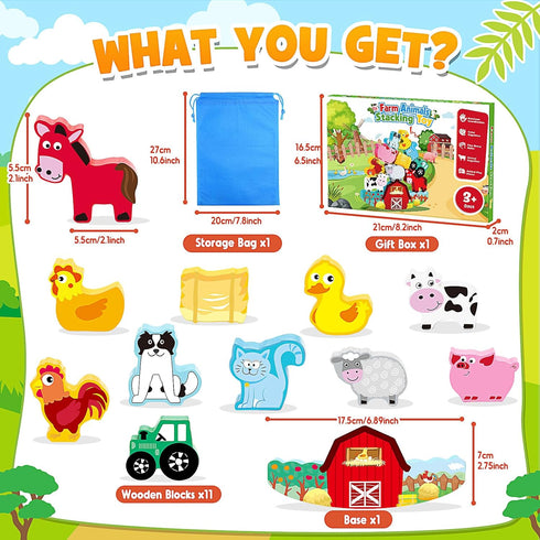 Montessori Toys for Kids 3-7, Wooden Farm Animal Blocks Stacking Games, Educational Toy for 3-6 Year Olds, Birthday