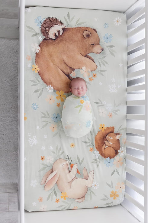 100% (52 28 inches) Rookie Humans Cotton Sateen Fitted Crib Sheet: Enchanted Meadow. Modern Nursery, Use as a Photo