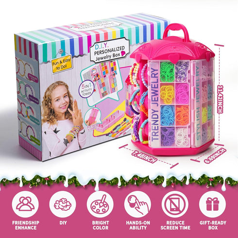 3200pcs 5-12 P&C Beads for Bracelet Making Kit for Girls Ages with Storage Tower - Bulk Rubber Band Clay & Pony Beads