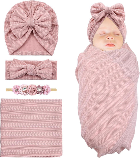 Cinaci 4pcs Dusty Pink Soft Nursery Newborn Baby Receiving Swaddle Blanket with