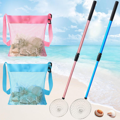 Roshtia 2 Pcs Beach Sand Sifter Scoop with 2 Shell Bags Long