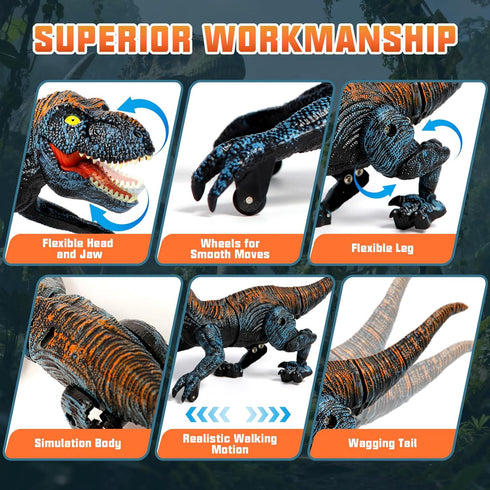 3-5 4-7 8-12+, 2.4GHz Sunrad Mini Remote Control Dinosaur Toys for Kids Age RC Robot Dinosaur with Light & Roar & Auto