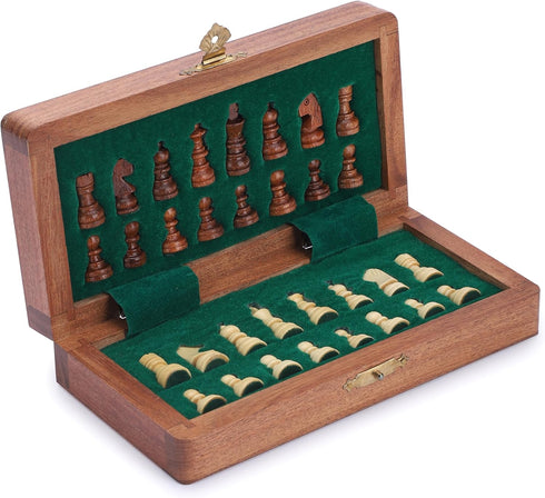 Ajuny Magnetic Travel Chess Set - Handcrafted Acacia Wood, Foldable Board with Elegant Storage