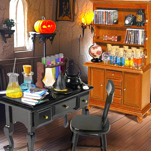 54 1:12 30 Rileryan Pcs Scale Magic Witchy House Kit Halloween Miniatures Furnitures Accessories Mini Wooden Bookshelf