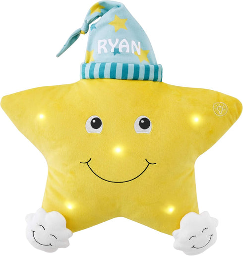 5 Let's Make Memories Personalized Twinkle Twinkle Light-Up Star Pillow - Sparkly Soft Nightlight - LED Lights