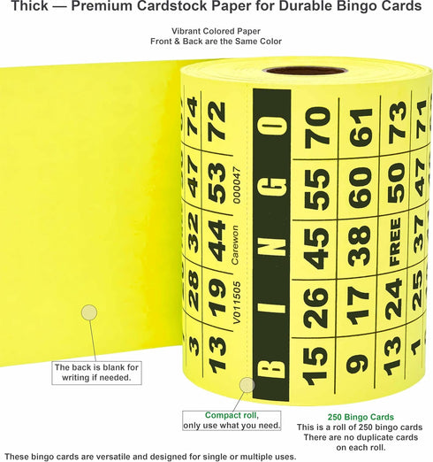 250 Bingo Game Cards, Yellow (8 Color Selection), 4” x 3.5”, Customizable Book for Events, Single or Multi Use