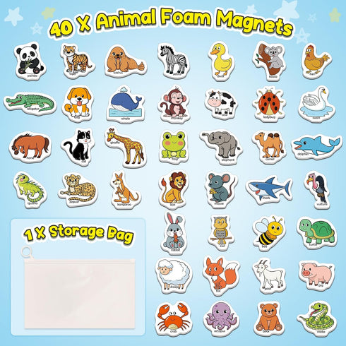 40 Animal Fridge Magnets for Toddlers, Educational Foam Refrigerator Magnets for Kids Learning Activities