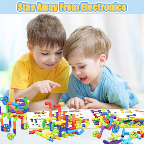 250PCS Pipe Tube Learning Toy for Toddlers, Educational STEM Bins for Classroom Preschool Building Toys, Montessori