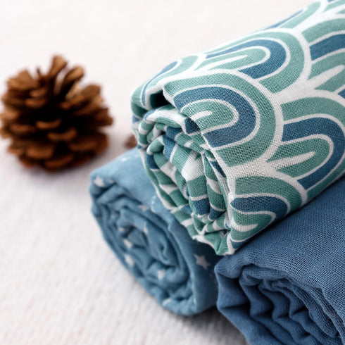 Happy Flute 3 Set 47.2x43.3 inches Muslin Swaddle Blankets,Essential Baby&Newborn Swaddling,Perfect