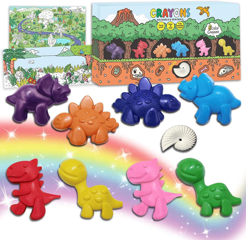 HengNexus Dinosaur Crayons for Kids, 8 colors Non-Toxic Washable Dinosaur Shaped Crayons with