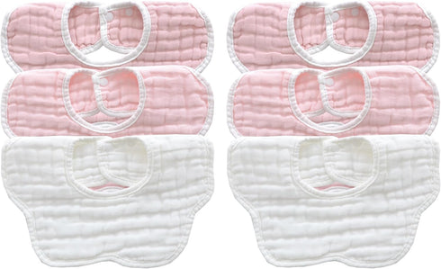 MUKIN Soft Cotton Muslin Baby Bibs 6 Pack | Adjustable Snap Closure