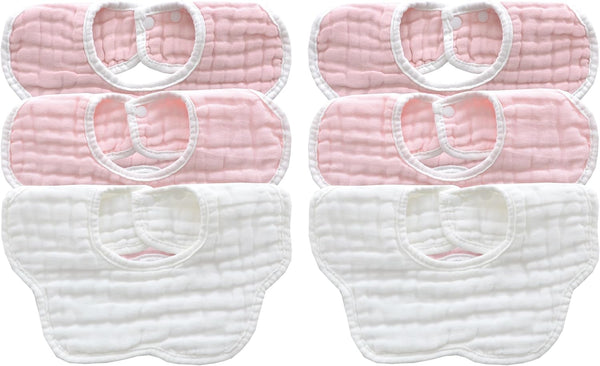 MUKIN Soft Cotton Muslin Baby Bibs 6 Pack | Adjustable Snap Closure