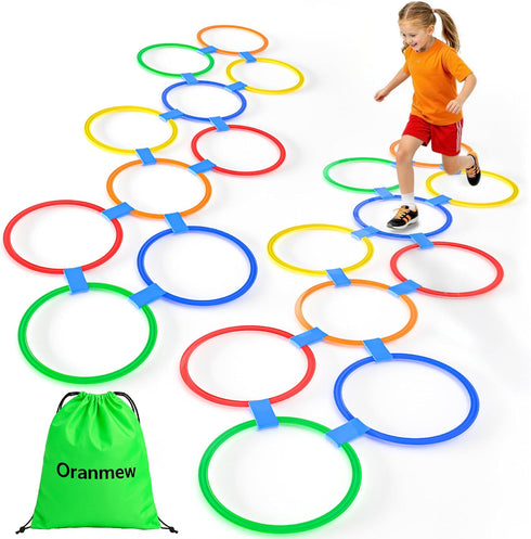 Hopscotch Rings, 2-Set 20 Round Hoops (11-inch) + 30 Connectors, Agility Rings