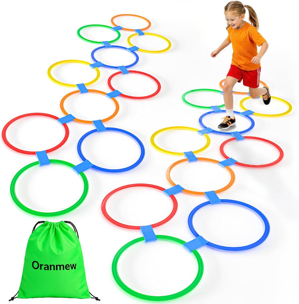 Hopscotch Rings, 2-Set 20 Round Hoops (11-inch) + 30 Connectors, Agility Rings