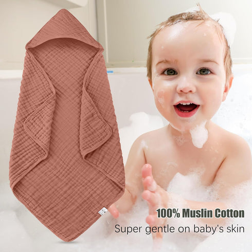 2 Pack 100% 32x32 Inch Spotted Play Hooded Baby Towels - Muslin Cotton for Newborns, Infants, Toddlers - Large Size